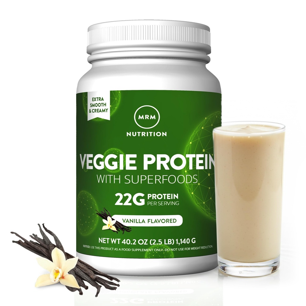 MRM Nutrition Veggie Protéine avec Superfoods , Vanilla Aromatisée , 22g Protéine complète , 8,8g Acides aminés essentiels , 13 superfoods , Omega 3 et Omega6s , Keto Friendly , 15 portions