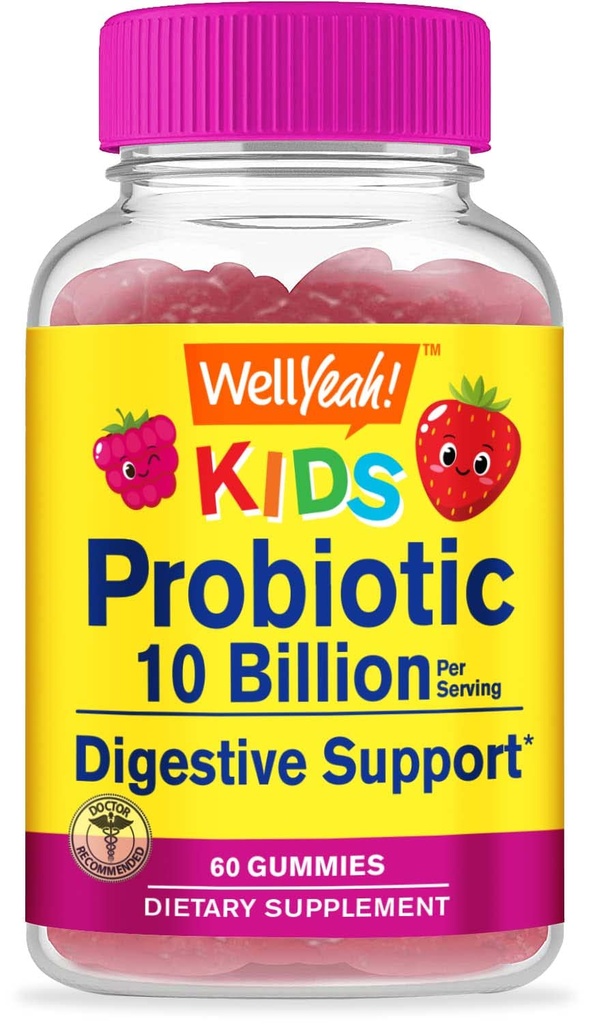 Eh bien oui Probiotiques pour les enfants Gummies -10 Million CFU - pour la santé de Gut, la santé immunitaire et le soutien digestif - Berry Flavor Supplément à croquer - Vegan, non OGM, sans gluten enfants Probiotique -60 Gummies