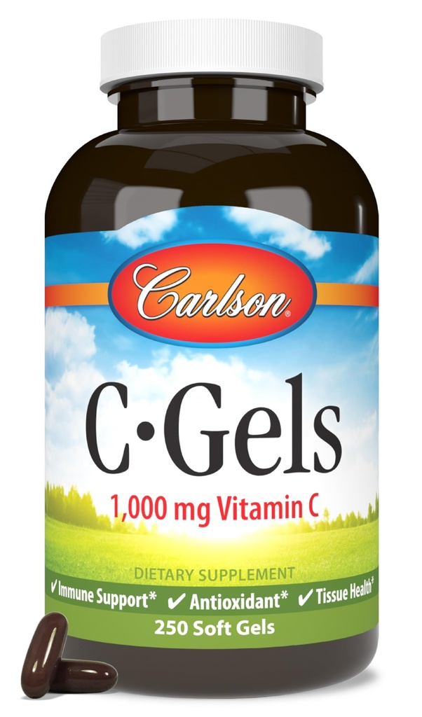 Carlson - C-Gels, 1000mg, Vitamin C Softgels, Immununterstützung & Herzgesundheit, Vitamin C Softgels, Antioxidans, Vitamin C Supplement, 250 Softgels