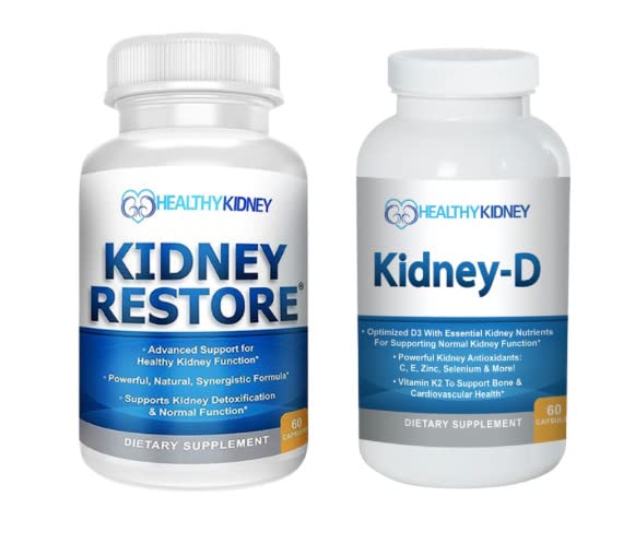 Kidney Restore & Kidney-D 2-Pack Kapseln für Nierenunterstützung mit optimierten Vitamin D Antioxidantien, Nierenprobiotika, Natriumbicarbonat für Nierenreinigung