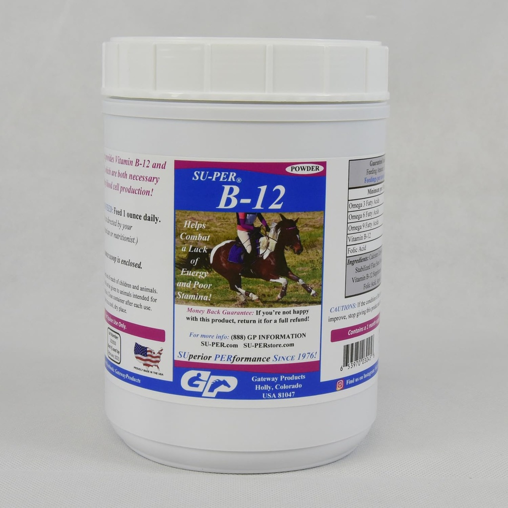 SU-PER B12 für Pferde - Equine Vitamine B-12 & B-9 Folic Acid Support Powder - Energy Horse Supplement - 2.5 Pounds, (2 Pack)
