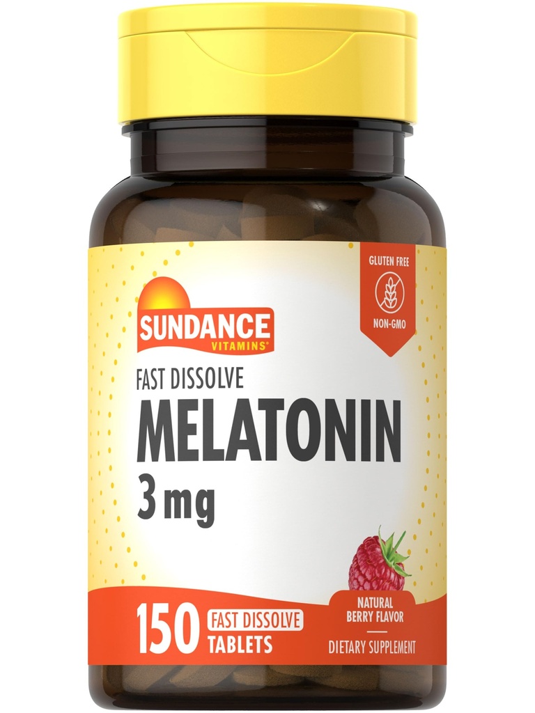 Sundance Melatonin Fast Dissolve | 3mg | 150 Fast Dissolve Tabletten | Natural Berry Flavor | Vegetarische, nicht-GVO und glutenfreie Ergänzung