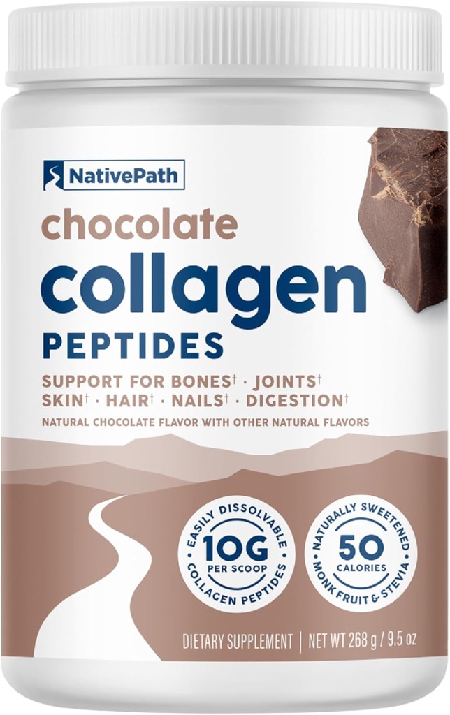NativePath Collagen Peptide - hydrolysiert Typ 1 & 3 Kollagen. Keto & Paleo Grass-Fed Protein Pulver für Haare, Haut, Nägel, Knochen, Gelenke, Verdauung und mehr - Keine Gluten oder Dairy (Chocolate, 268g)