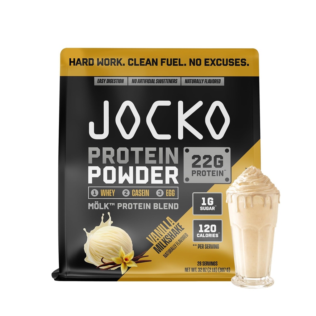 Jocko Carburant Mölk Whey Protéine Poudre 22g Protéines - Mélange de fruits à faible teneur en sucre - Récupération et croissance musculaires, emballage Mai Varier (28 portions, milkshake de vanille)