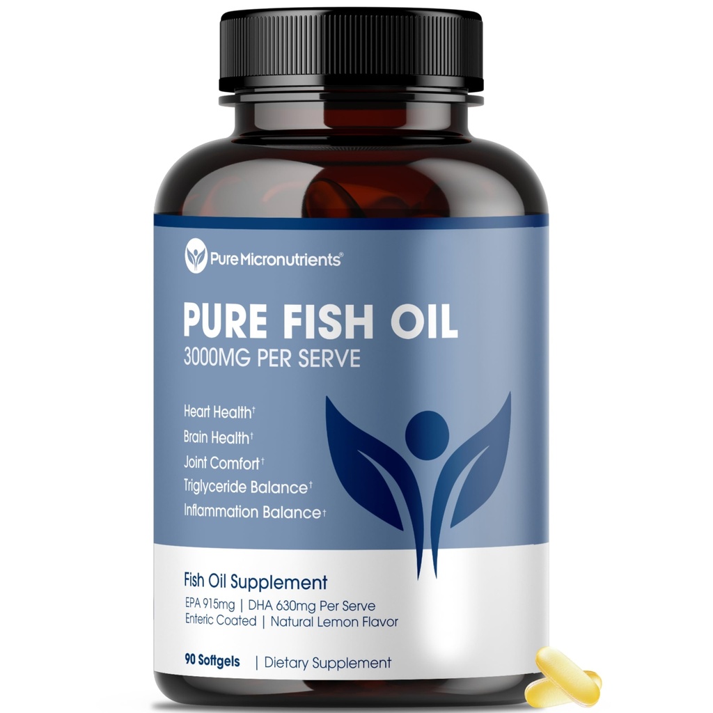 Micronutriments purs - supplément d'huile de poisson Omega 3, acides gras de l'EPA/DHA, suppléments d'huile de poisson sans Burpless avec citron - soutien du coeur, des yeux, du cerveau et de l'immunité - 90 softgels