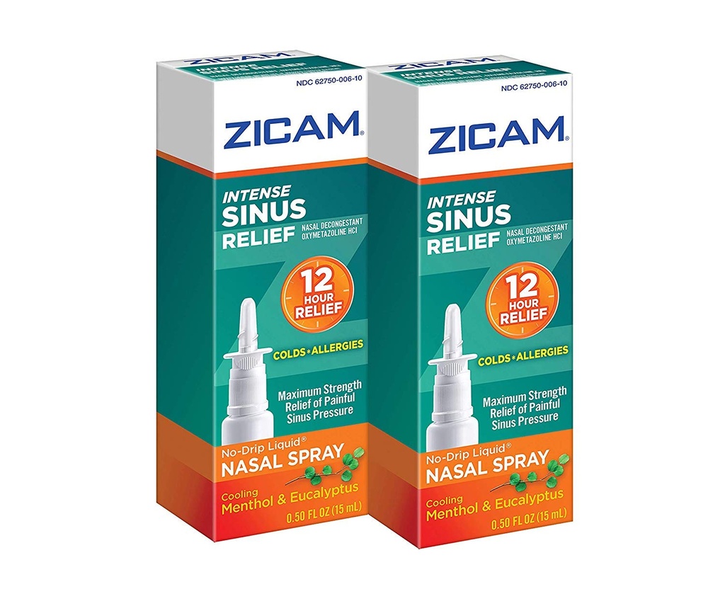 Zicam Intense Sinus Relief No-Drip Flüssiges Nasenspray mit Kühlen Menthol & Eucalyptus, 0,5 Unze (Pack von 2)