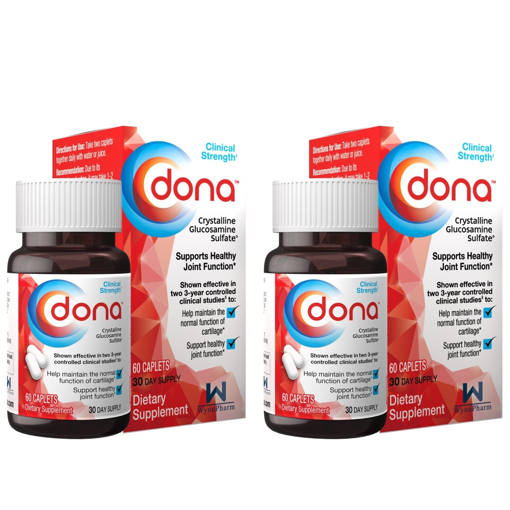 Dona Crystalline Glucosamine Sulfat, 750 Mg, Joint Supplement Pills für Knie Comfort & Joint Health Support, 750 Mg, 60 Count (2 Pack).