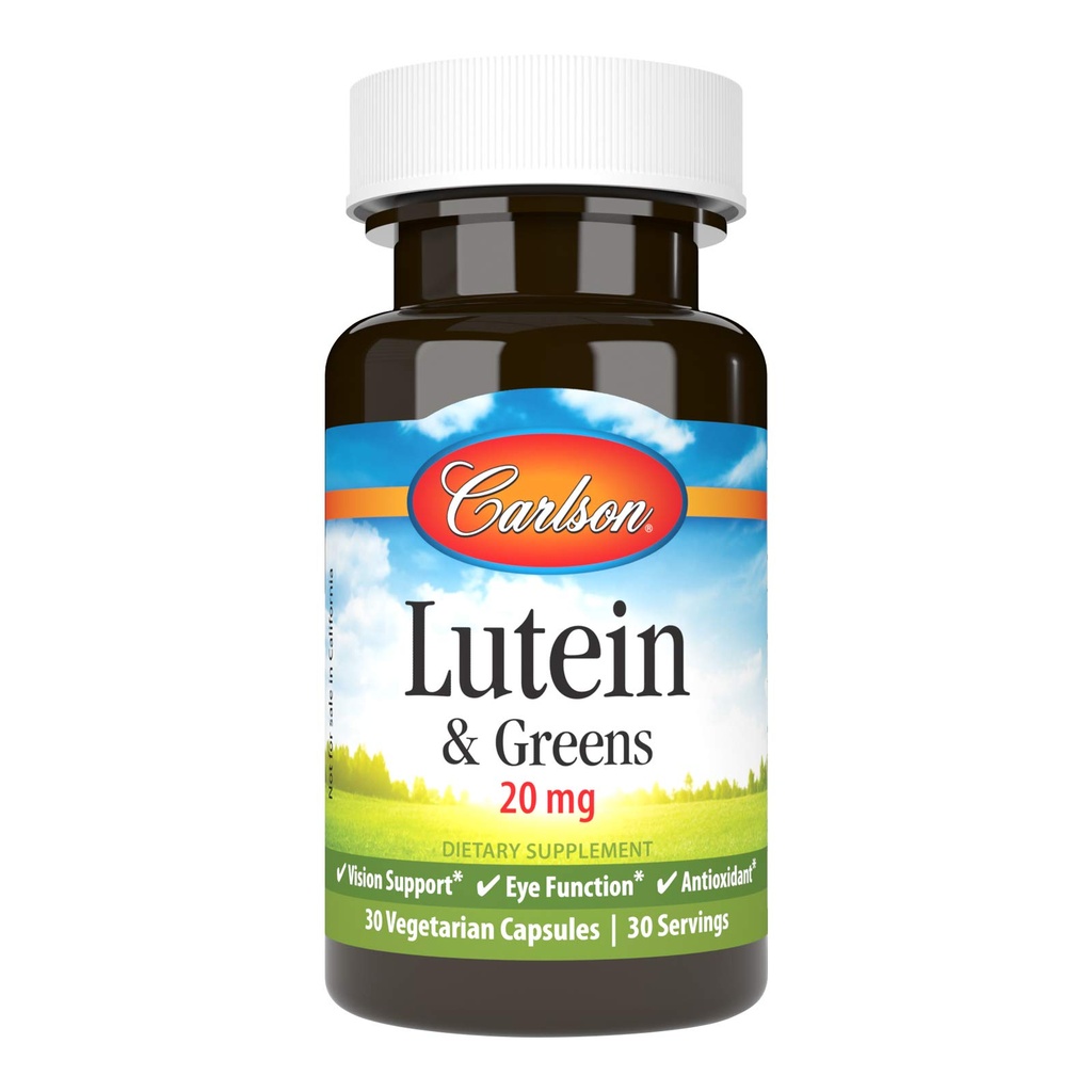 Carlson - Lutéine et Verts, 20 mg, Support de la vision et fonction oculaire, Antioxydant, 30 capsules végétariennes