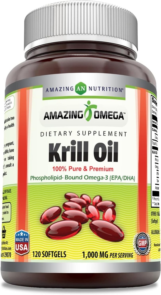 Erstaunliches Omega Krill Öl mit Omega 3s EPA, DHA, Phospholipide und Astaxanthin 1000 Mg pro Portion 120 Softgels Supplement | Non-GMO | Glutenfrei