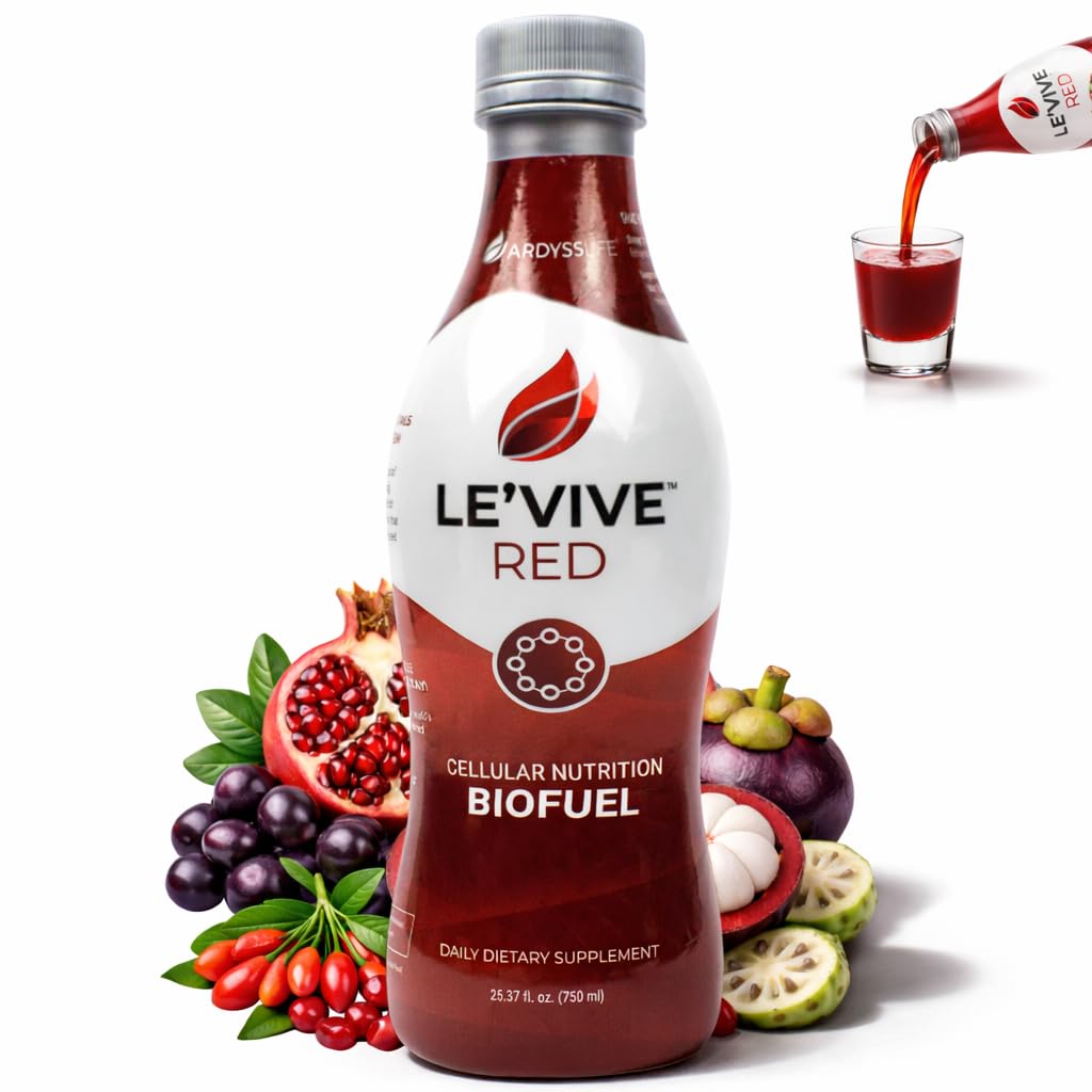 Ardys Le’Vive Red Superfruit Juice, Acai, Goji Berry, Pomegranate, Noni & Mangosteen – Antioxidant Blend for Energy, Detox & Skin – 25.37 fl oz