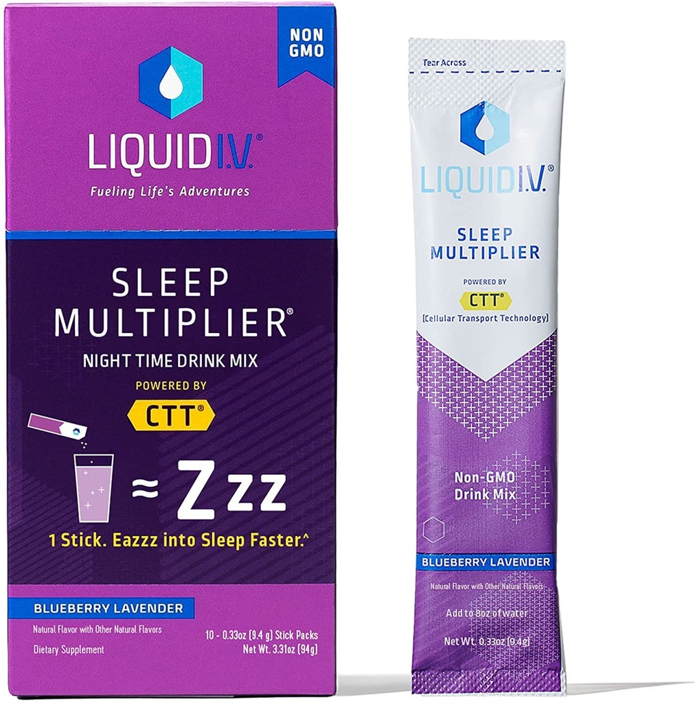Liquid I.V.® Hydration Multiplier® +Sleep - Blueberry Lavender - Elektrolyt-Pulver-Getränk-Mischpakete | Günstig Single-Serving Sticks | Non-GMO | 10 Portionen (Pack von 1)