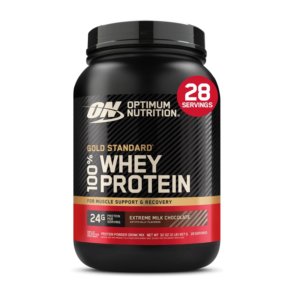 Optimum Nutrition Or Standard 100% poudre de protéines de lactosérum, chocolat au lait extrême, 2 livres (paquet de 1) (paquet de mai Vary)