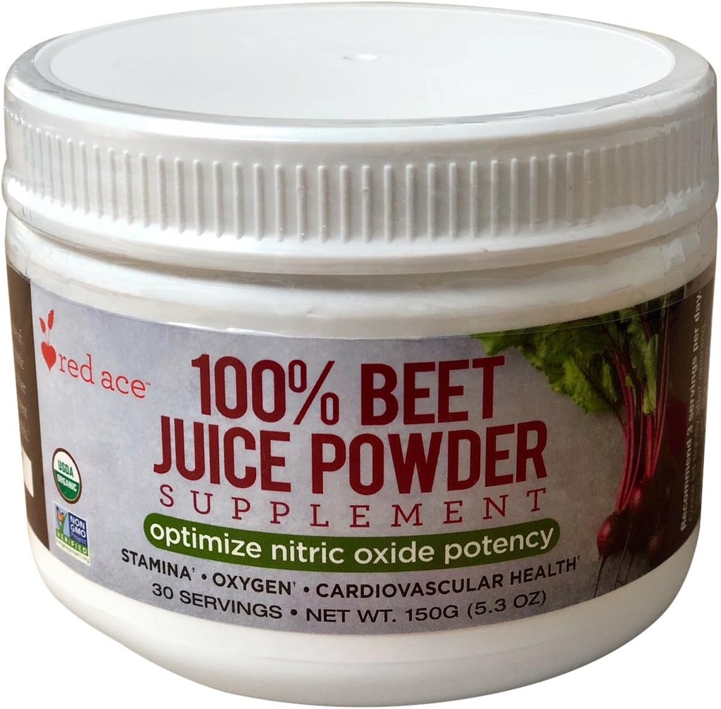 Red Ace 100% Certified Organic Beet Juice Supplement Powder/Nitric Oxid Booster/Helps Stamina, No Sugar Hinzugefügt, Non GMO, 5.3 oz Jar