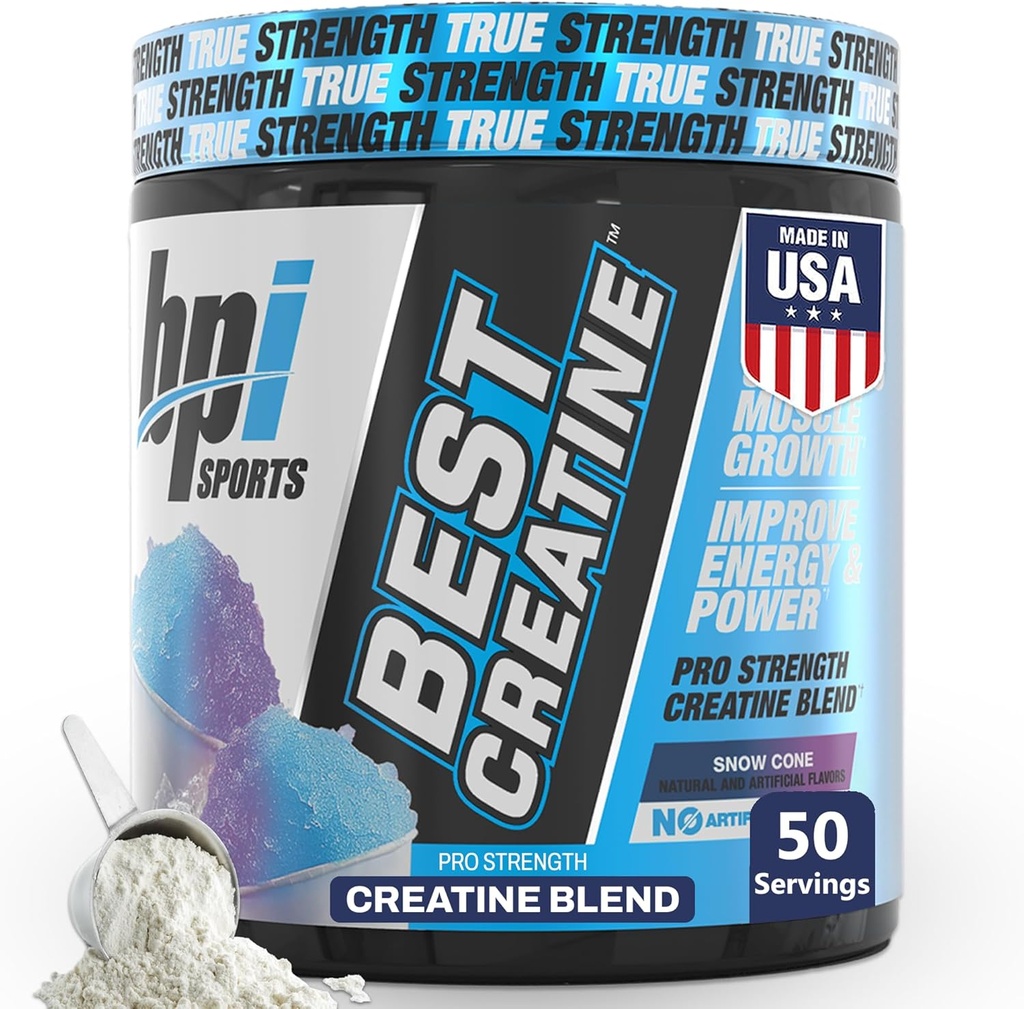 BPI Sports Best Creatine - Kreatin Monohydratpulver für Männer & Frauen, Himalaya Salz - Stärke, Pumpe, Ausdauer, Muskelwachstum, Muskeldefinition - No Bloat - Snow Cone - 50 Portionen - 10.58 Oz