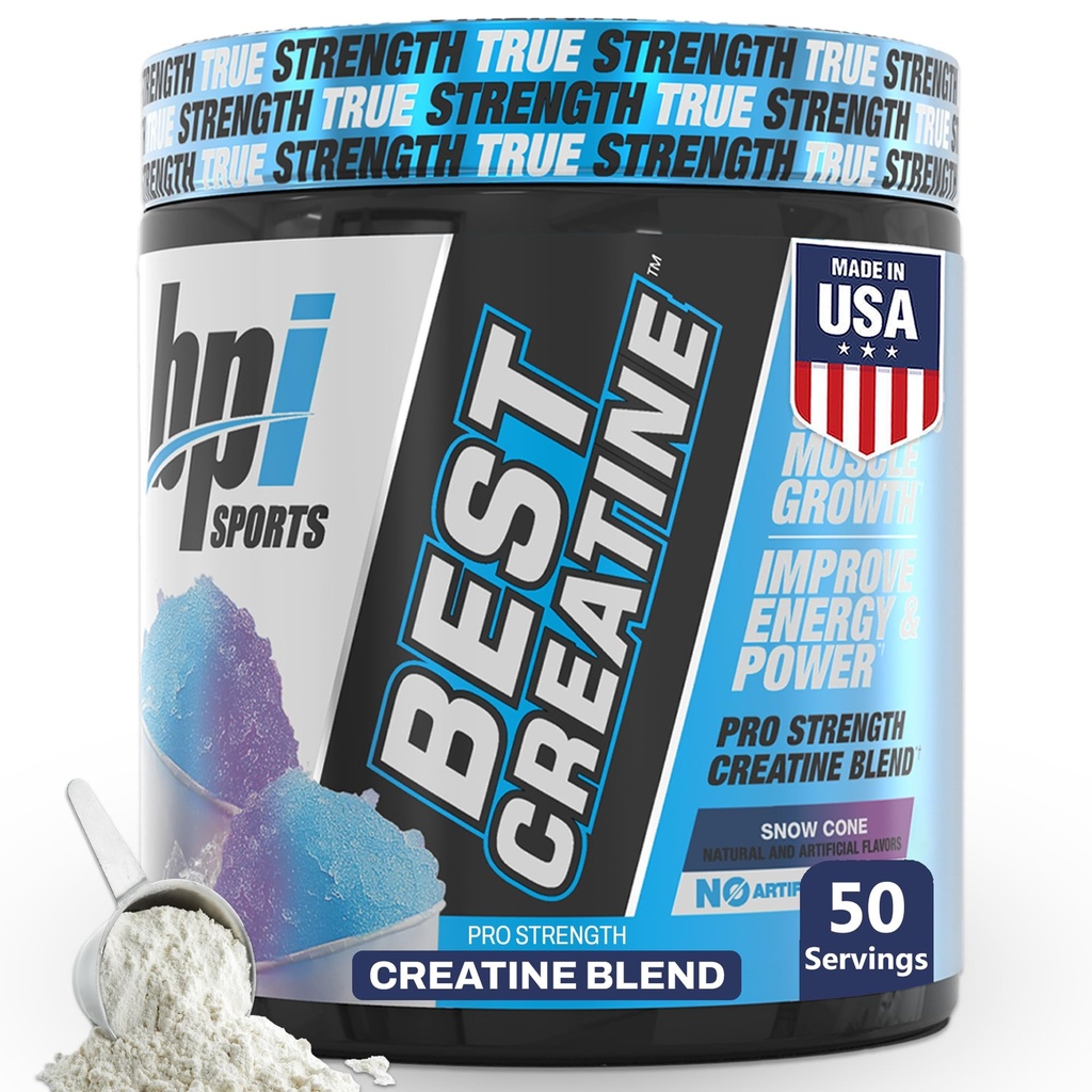 BPI Sports Meilleure Créatine - Creatine Poudre monohydratée pour hommes et femmes, Sel himalayen - Résistance, Pompe, Endurance, Croissance musculaire, Définition musculaire - Non Bloat - Cône de neige - 50 portions - 10.58 Oz