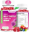 Gummies de chardon de lait, 10 en 1 formule à base de plantes pour nettoyer le foie Réparation de détox avec racine de dandelion, curcuma, artichaut Fonction optimale du foie et la santé digestive Mélange d'arôme de baies