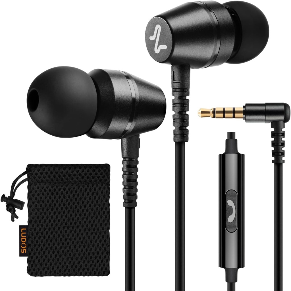 LUDOS OMNITONE Ecouteurs filaires dans l'oreille casque, garantie de 5 ans, écouteurs avec microphone, boutons d'oreille câblés de 3,5 mm Jack, vidéoconférence pour iPhone, Samsung, ordinateur, ordinateur portable, enfants, élèves de l'école