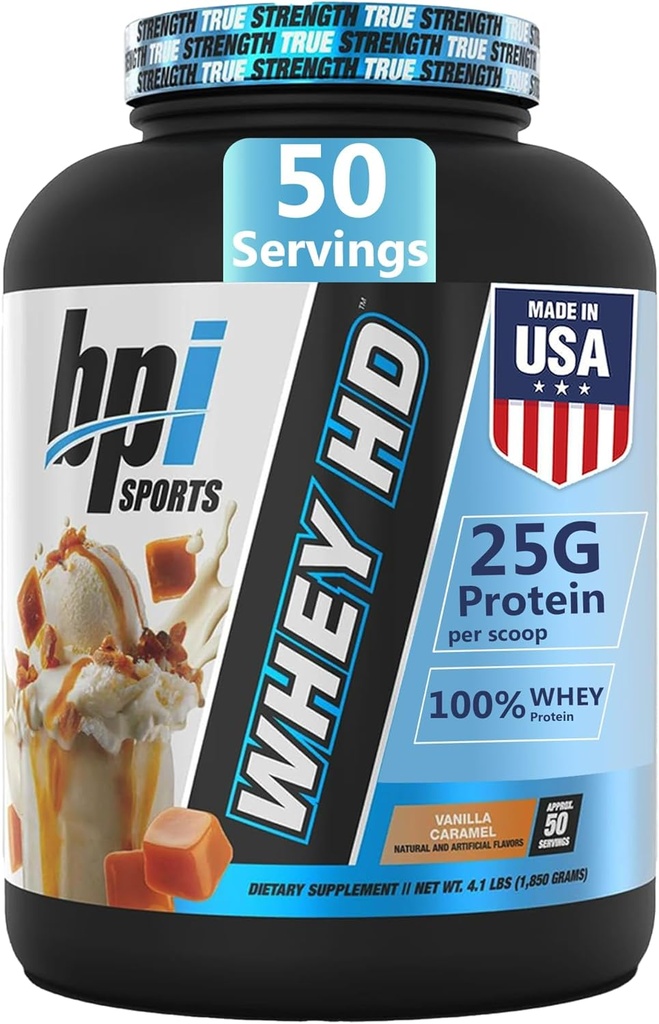 BPI Sports Whey HD Ultra Premium Protein Powder Isolate | Workout Whey Powder für Männer & Frauen für Muskelgewebe Gewinn | Milk Protein Konzentrate | Chocolate Cookie/ Vanilla Caramel, 4.07 Pfund