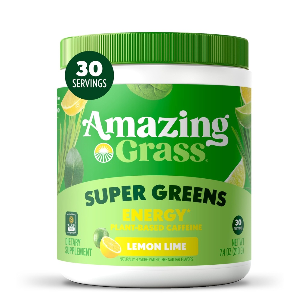 Erstaunliche GrasgrÃ1⁄4nen Mischung Energie: Glatte Mischung, Super Greens Powder & Plant Based Koffein mit Matcha Green Tea & Beet Root Powder, Lemon Lime, 30 Servierungen (Packaging May Vary)