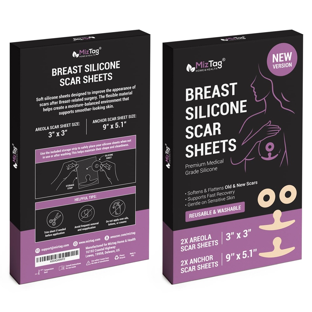 Fournitures de récupération de réduction mammaire après les besoins en chirurgie - Feuilles de cicatrices en silicone pour cicatrices chirurgicales - Confortable sous Post op Bra