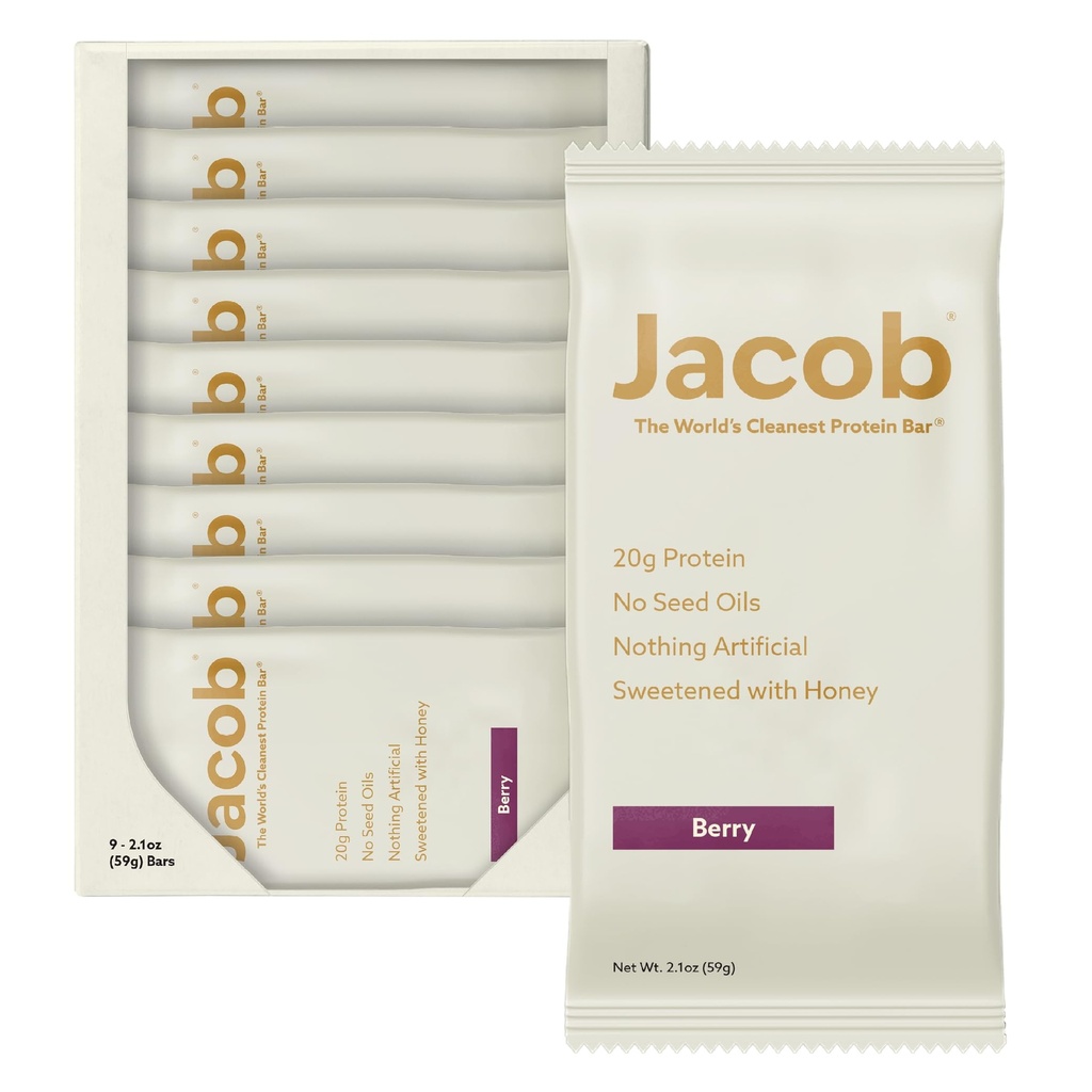 Jacob Bar, Protein Bars, Mixed Berry (9 Bars Total) - 20g Grass-Fed Protein, No Seed Oils, Nichts Künstliches