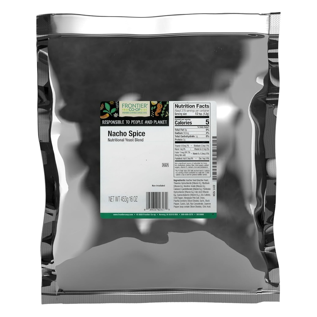 Frontier Co-op Nacho Spice Nutritional Yeast Blend, 1lb Bulk Bag - Bold Umami Käse Geschmack für Popcorn, Fondue, Pasta, Chips, Suppen