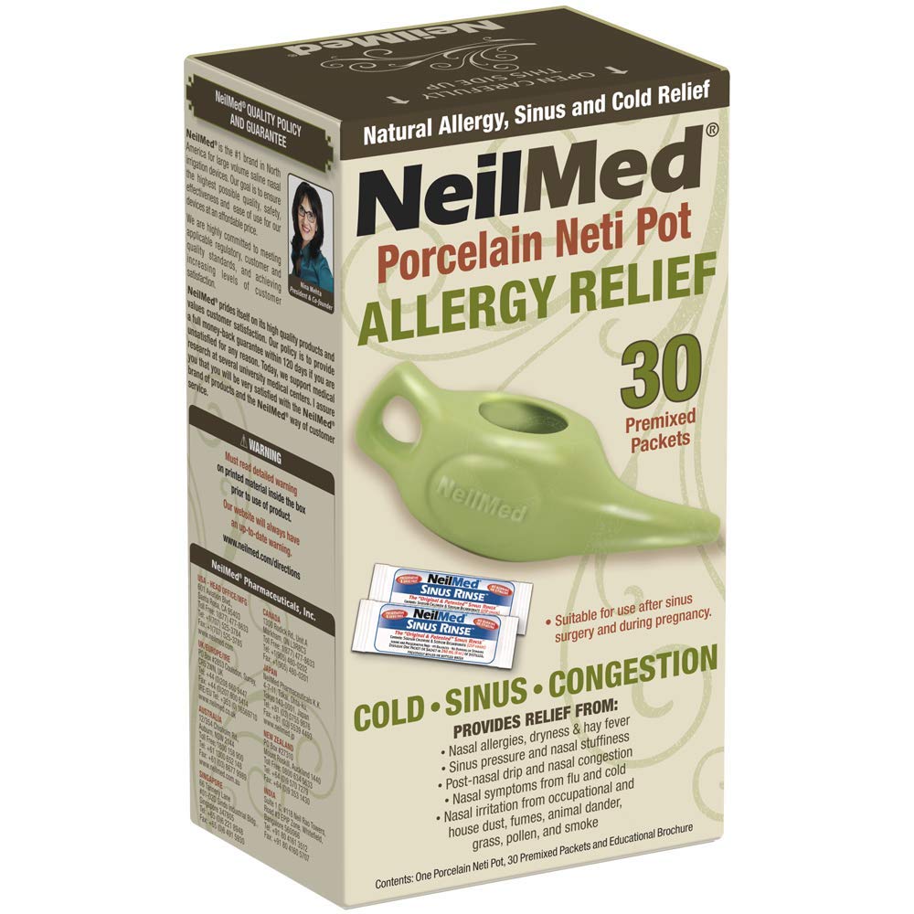 NeilMed Classic Porzellan Neti Pot Grün mit 30 vorgemischten Packungen