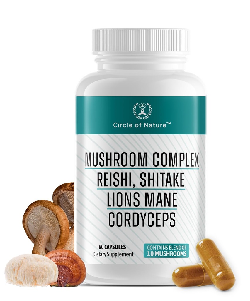 Brain Booster Pilz Complex Supplement, natürliche Mood Uplifter mit 10 Funktionen Pilze, Lions Mane, Reishi, Cordyceps und 7 Mehr in Kapseln 1330mg Made in USA, 60 Kapseln