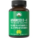 Spitzenleistung Fortgeschrittenes Vitamin D 10000 IU mit allen 3 Arten von Vitamin K - 10.000 Vitamin D3 und Vitamin K2, K1, MK-7 (MK7), MK4 Kapseln Nahrungsergänzung - 60 Klein und einfach zu schlucken Pillen