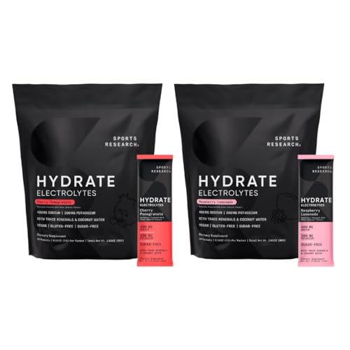 Sportforschung Hydrate Elektrolyte Dynamic Duo - Sugar-Free & Naturally Flavored with Vitamins, Minerals, and Coconut Water - 32 Hydration Packets von Cherry Pomegranate & Raspberry Lemonade