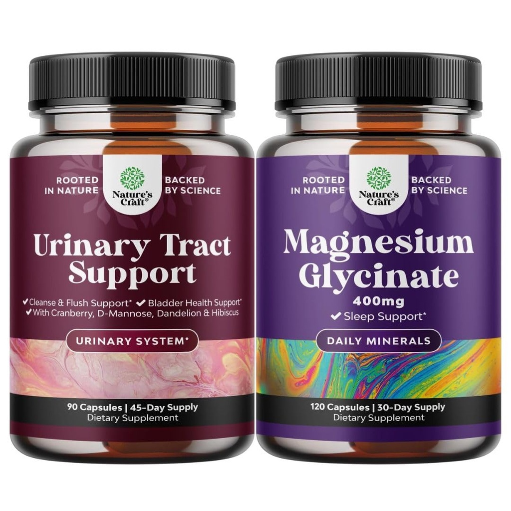 Bundle von D Mannose Kapseln für Urinary Tract Gesundheit für Frauen Fast Acting Super Concentrated Cranberry 90ct und Pure Magnesium Glycinate 400mg Pro Serviving for Mood Sleep and Relaxation