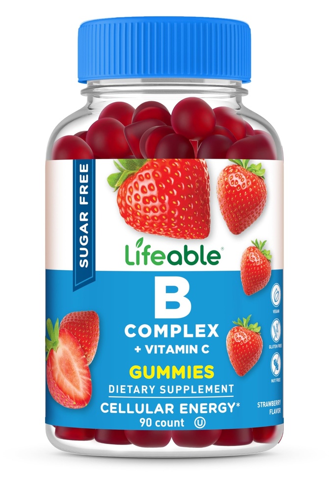 Lebensfähiger Zucker freie Vitamin B Complex Gummies | B-Komplex mit Vitamin C | Große Verkostung VIT B Complex Vitamine | Energie und Nerve Unterstützung | B Vitamine Komplex für Frauen, Männer, Erwachsene | 90 Gummie