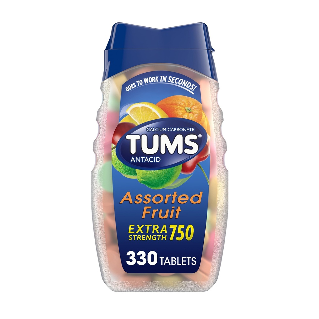 TUMS Chewable Antacid Tablets für extra Strength Heartburn Relief, ideal für einen Sommer BBQ - Gesortierte Obst-Flaschen - 330 Count