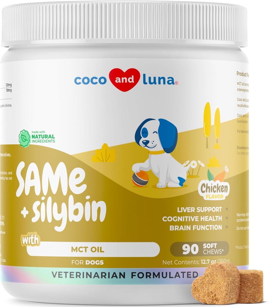 Idem pour les chiens - 90 Chews mous - S-Adenosyl-L-Méthionine, Supplément hépatique - Santé du cerveau, favorise le soutien cognitif, le soutien du foie (Même et silybin Soft Chews)