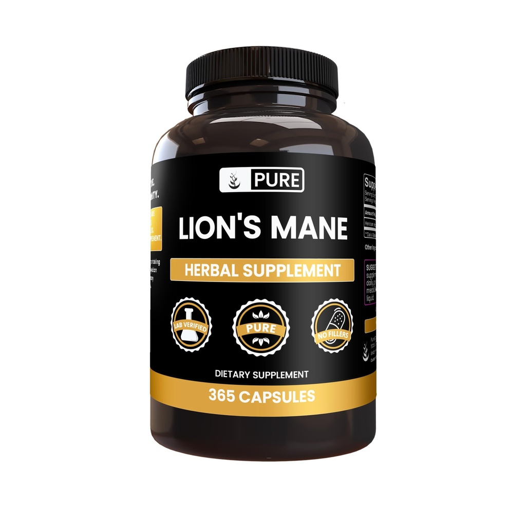 PURE ORIGINAL INGRÉDIENTS Capsules de Mane de Lion, Pas de Magnésium ou de Rice Filters, Toujours Pure (365 Capsules)