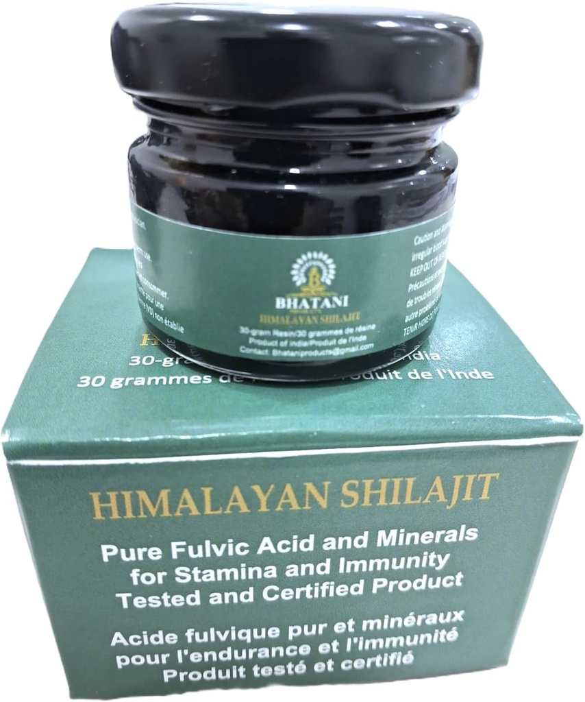 Himalayan Shilajit Résine authentique 30 grammes, 82% Acid Fulvic, 18000 pieds Himalayan Range. Laboratoire testé, vendu par Bhatani Produits et expédié par seulement.