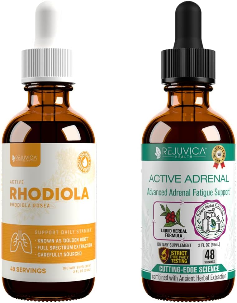 Rejuvica Health Active Rhodiola + Active Adrenal - Unterstützung von Energie + Stress - Liquid Delivery for Better Absorption - Rhodiola, Ashwagandha, Holy Basil &amp; More!