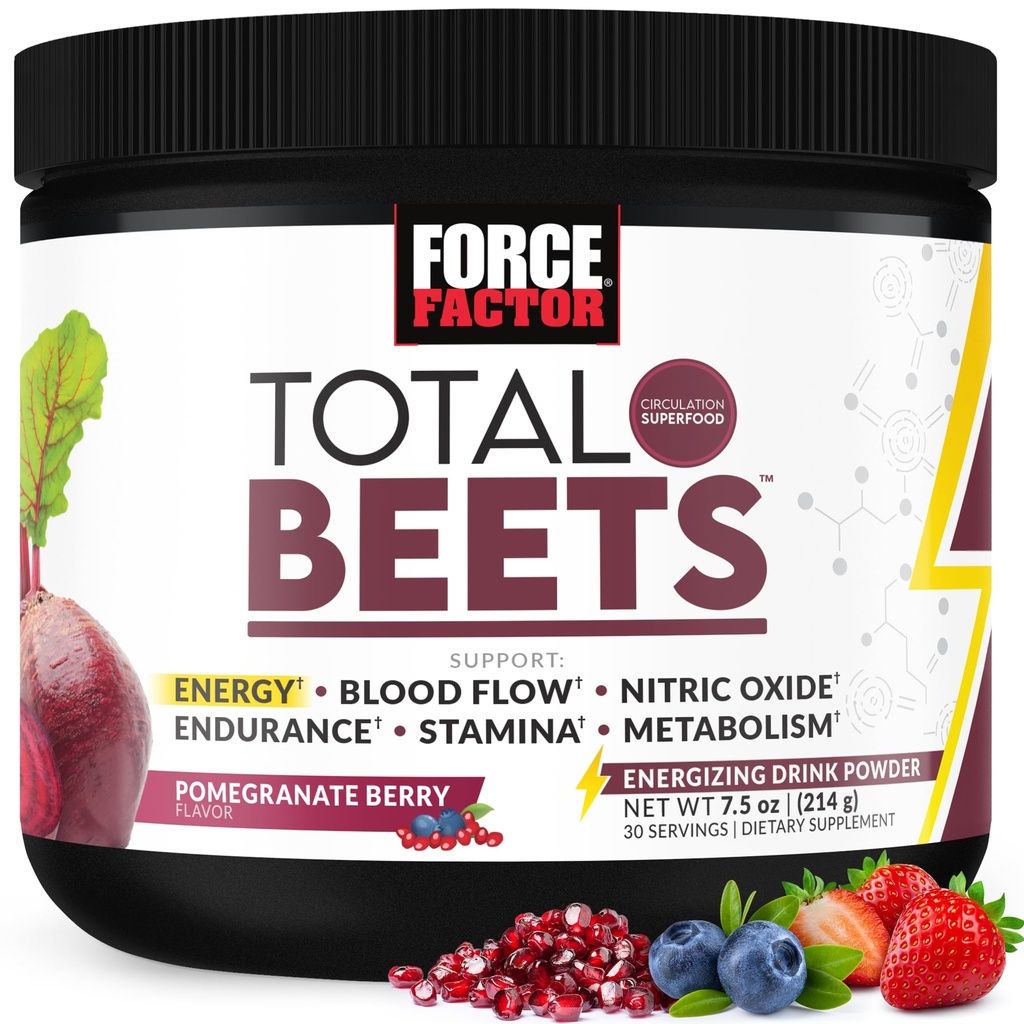 Kraftfaktor Total Beets Energy Drink Mix, Superfood-Beet-Root-Pulver mit Nitrate zu erhöhen Energie und Unterstützung Zirkulation, Blutfluss, Stickstoffoxyd und Stamina, Herzgesundheitsergänzung, 30 Portionen
