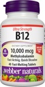 Webber Naturals Vitamine B12 10 000 mcg, Ultra Strength, 40 Compte, Comprimés à dissolution rapide, Supplément de vitamine pour le métabolisme de l'énergie, l'immunité et la santé cardiaque, formule végétalienne