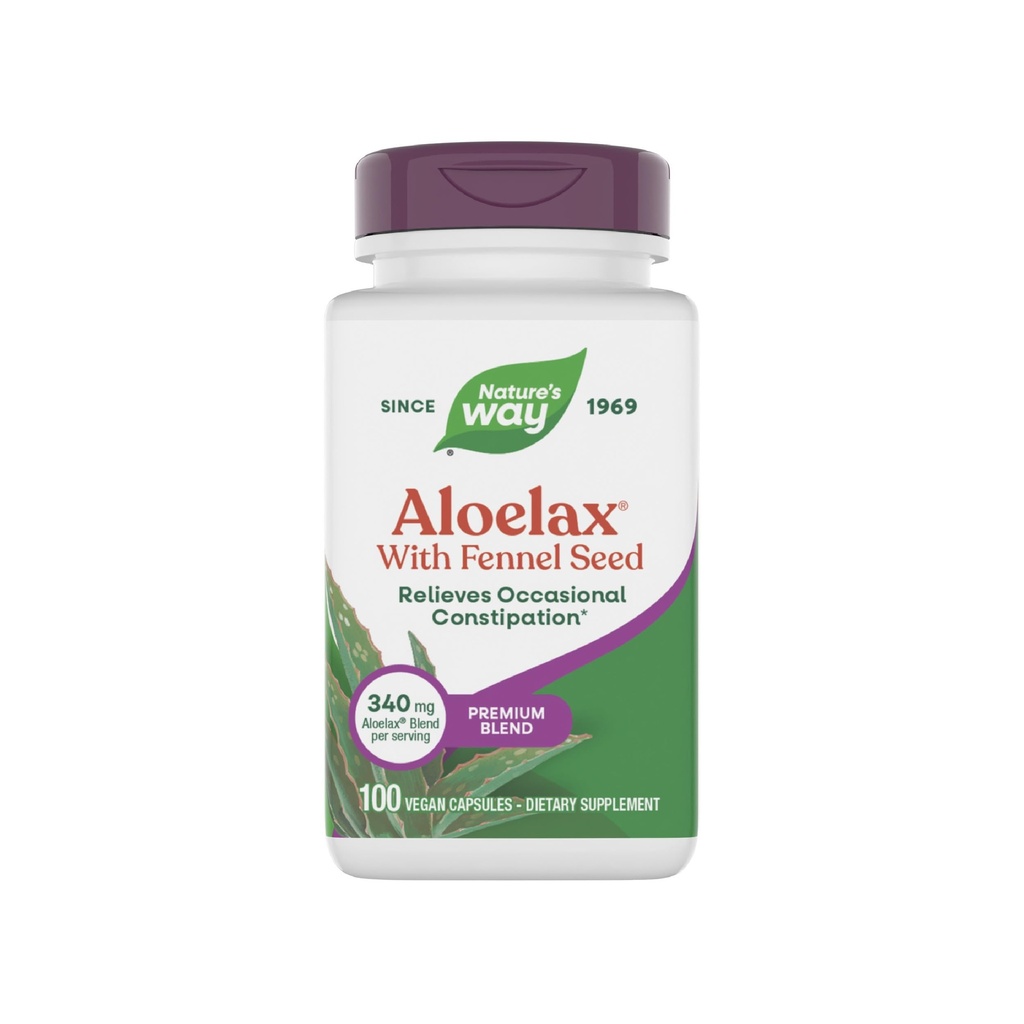 Nature's Way Aloelax, mélange premium, avec graines de fenouil, soulage Constipation occasionnelle*, 340 mg, sans gluten, végétalien, soulagement de la constipation occasionnelle*, 100 capsules (paquetage May Vary)