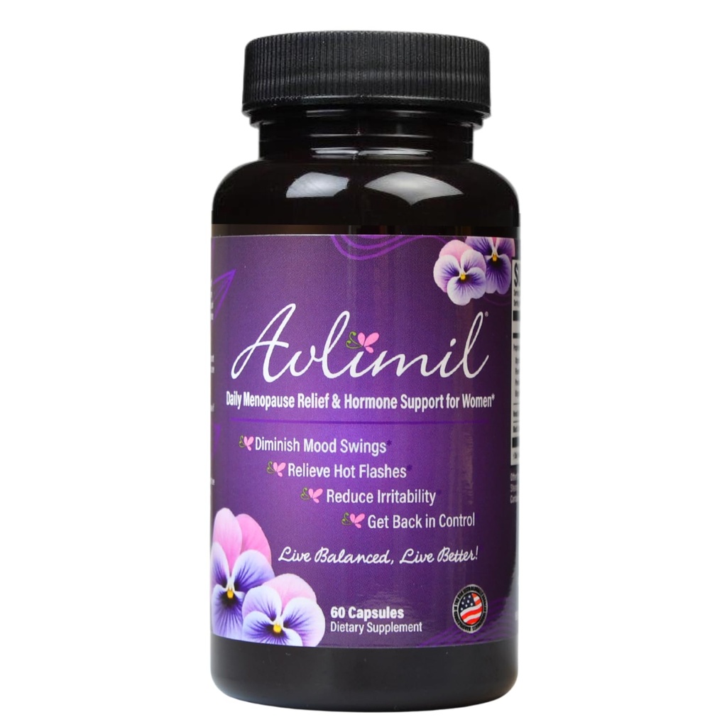 Avlimil® Hormon Balance & Menopause Support | Mood Swings, Hot Flashes, Night Sweats and Irritability - Isoflavones, Black Cohosh, Raspberry, Valerian, Sage, Red Clover, Lemon Balm - 1-Monat