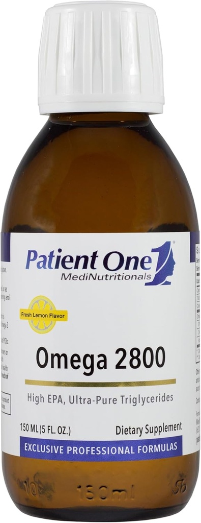 Patient One Omega 2800 Liquid | Ergänzung zur Unterstützung von Herz, kognitiven und gemeinsamen Gesundheit* | High-Potency Omega-3 Fischöl | Lemon Flavor | 5 fl oz