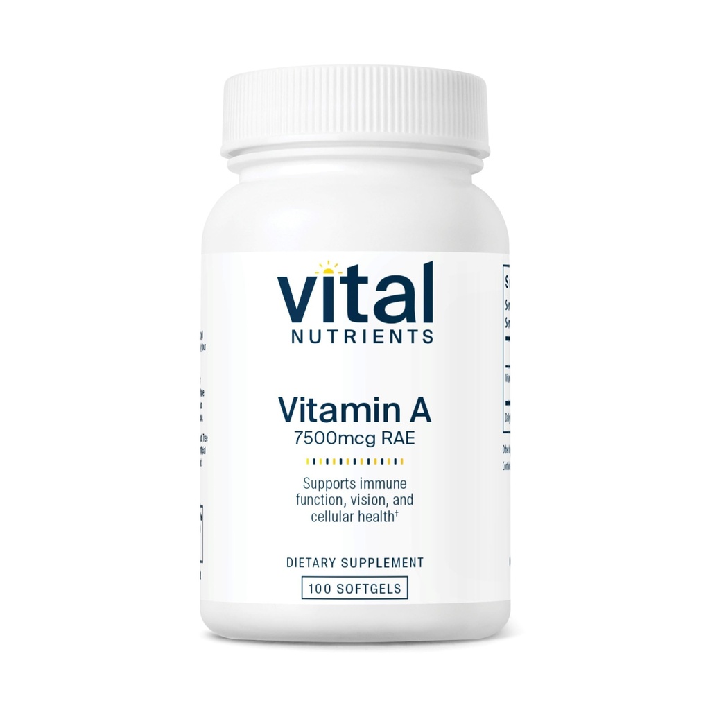 Vital Nährstoffe Vitamin A 7500mcg RAE | Vitamin Eine Ergänzung für Immunfunktion, Vision, Haut und Cellular Health | Gluten, Dairy, Soy Free | Non-GMO | 100 Kapseln