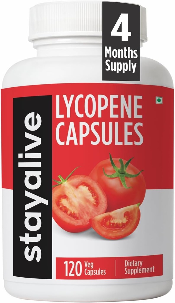 STAY ALIVE Lycopene Supplement for Men 60mg, Natural Tomato Extract Powder, 120 Capsules with 4 Months Supply, 100% Veg Lycopene Complex, Non-GMO and Gluten Free Carotenoid Supplement