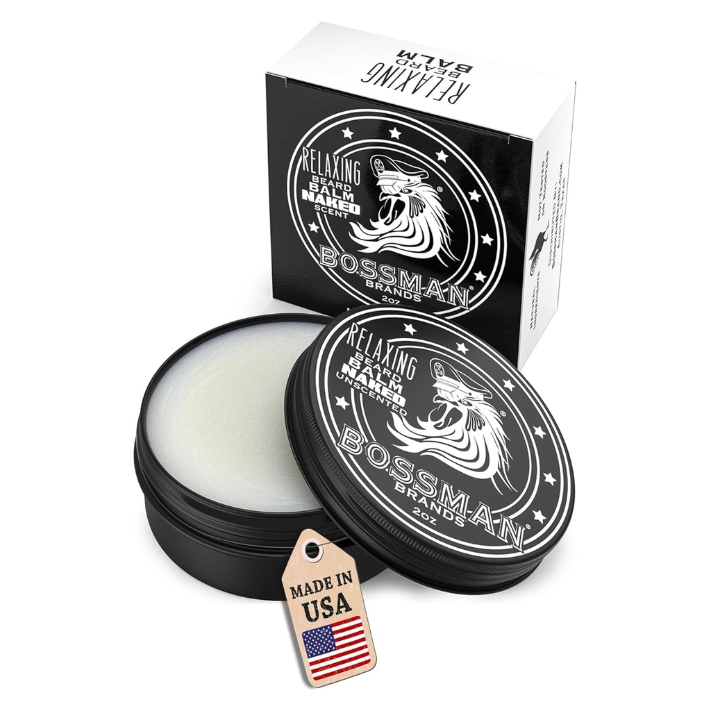 Bossman Relaxing Bart Balm für Männer (Naked - Unscented) – Tames, Relaxes, Thickens & Softens für Ultimate Beard Care – Made in USA