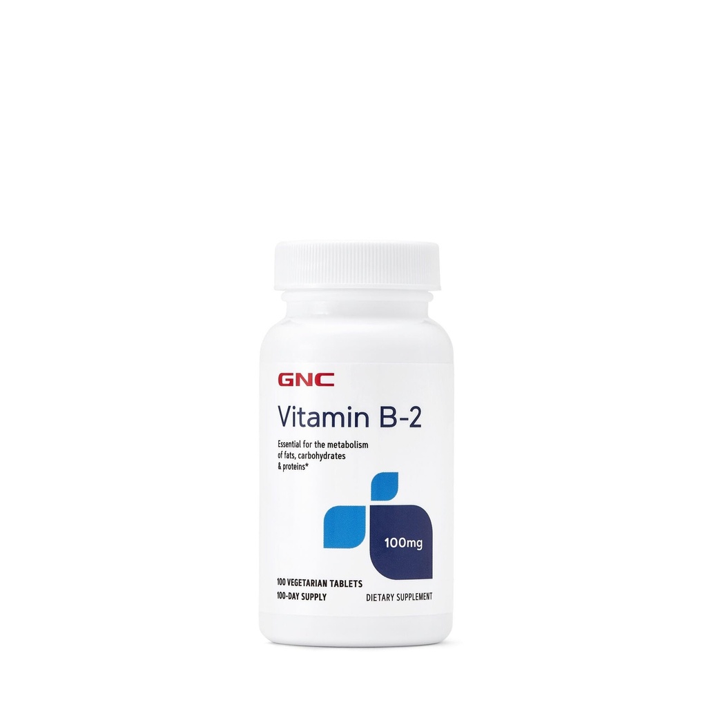 GNC Vitamin B2 100mg Supplement, Essential for Metabolism of Fats, Carbohydrates and Proteins, 100 Servings