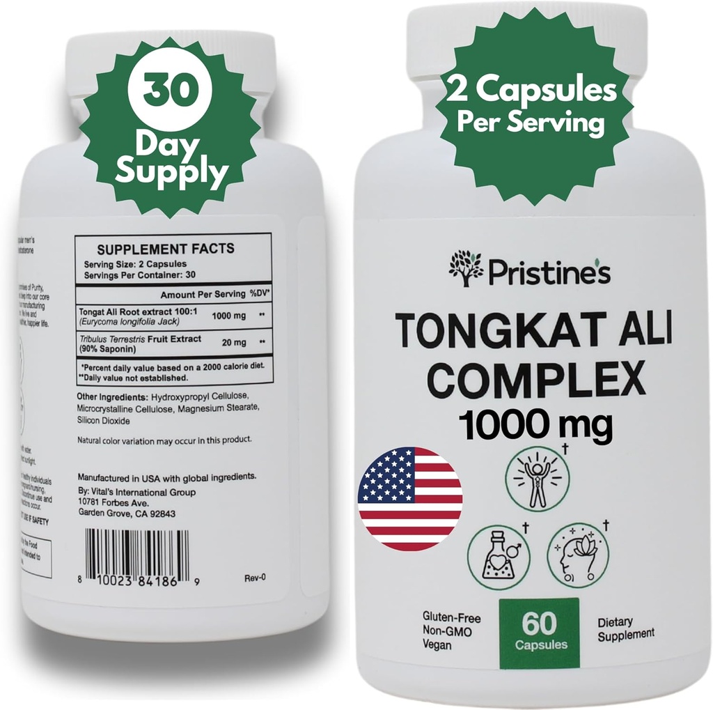 Tongkat Ali 1000MG Supplément d'extrait - 30 jours d'approvisionnement - Athlétique Performance Support - Aphrodisiaque naturel, Testostérone & Immunity Support - Potent Antioxydant Avantages