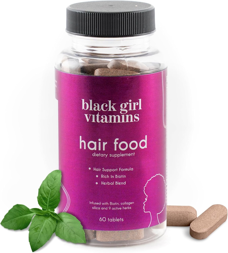 Vitamines Fille Noire - Supplément Biotine pour les Cheveux avec Collagène pour le soutien de la croissance des cheveux, Vegan, Sans gluten, 60ct