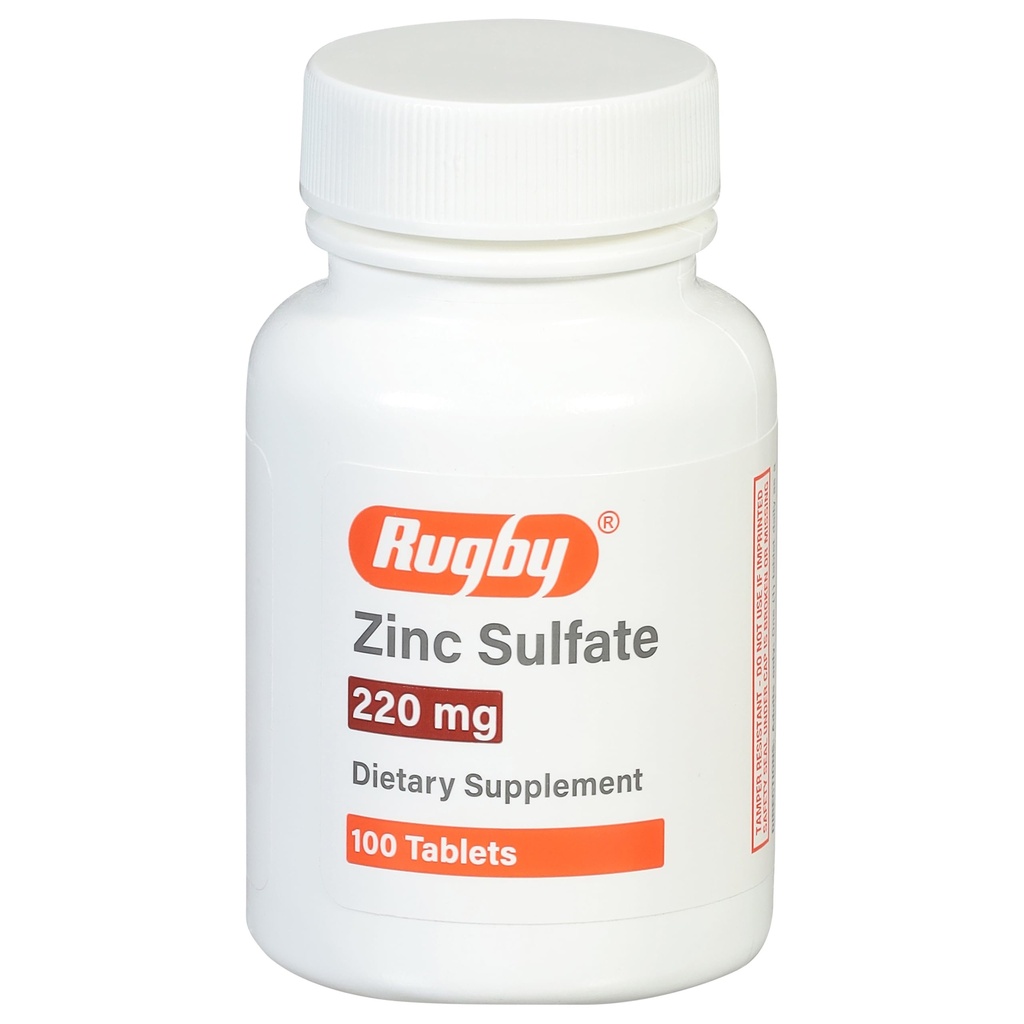 Rugby Zinksulfat 220 mg Tabletten - Hergestellt mit Zinksulfat Heptahydrat - Nahrungsergänzung - 100 Zähler (1 Packung)