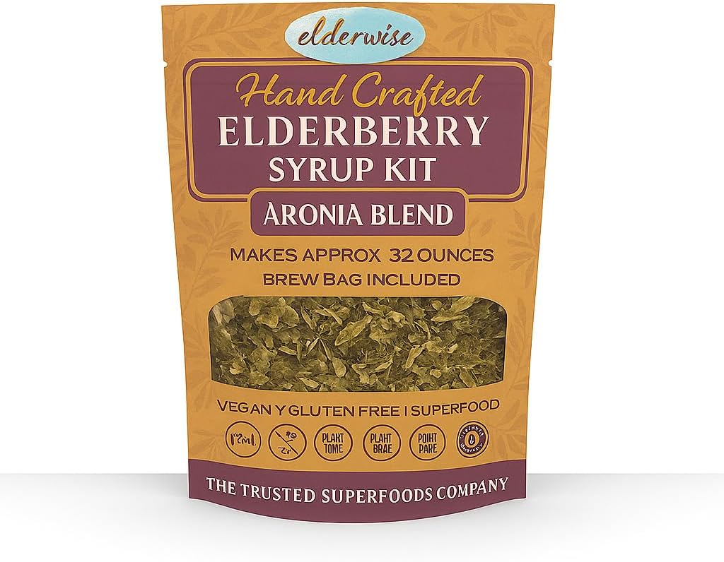 Elderwise Elderberry Aronia Berry Syrup Kit - Elderberries, Aronia Berries, Rosehips, Ginger, Echinacea, Cinnamon, and Cloves, Makes 32oz Syrup, Brewing Bag Included
